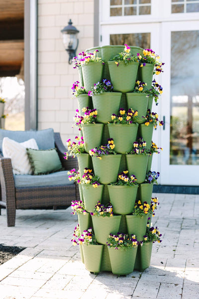 7 Tier GreenStalk Leaf Vertical Planter | Evergreen (Basket Weave Texture) 