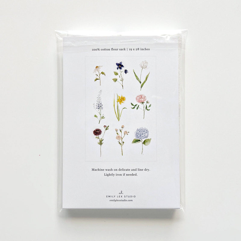 Garden flowers tea towel